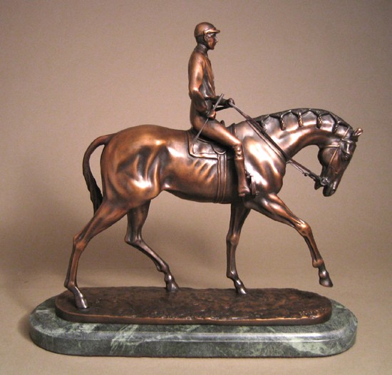 MAGNIFICENT JOCKEY AND HORSE EQUESTRIAN BRONZE SCULPTURE