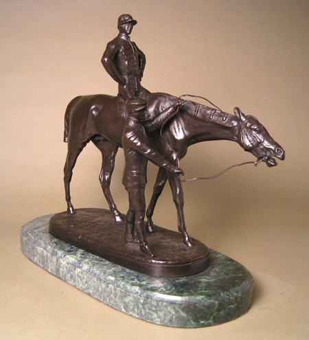 JOCKEY WITH GROOMER EQUESTRIAN   BRONZE SCULPTURE
