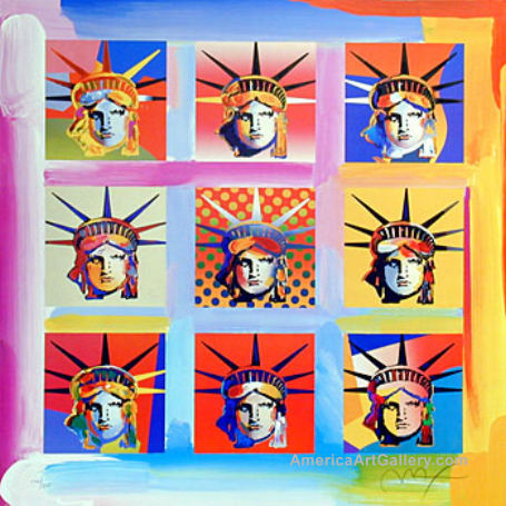GREAT PETER MAX HAND SIGNED NINE STATUE OF LIBERTY  w/COA