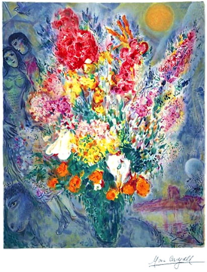 MARC CHAGALL BOUQUET SIGNED S/N LITHOGRAPH Ltd Ed w/COA