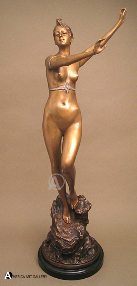 EROTIC NUDE ART DECO BEAUTY LADY BRONZE SCULPTURE w/COA
